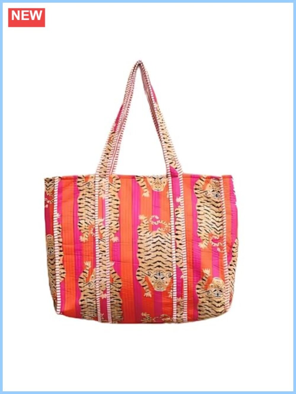Cotton Quilted Floral Tiger Print Tote Bag 18x18 Grocery Travel